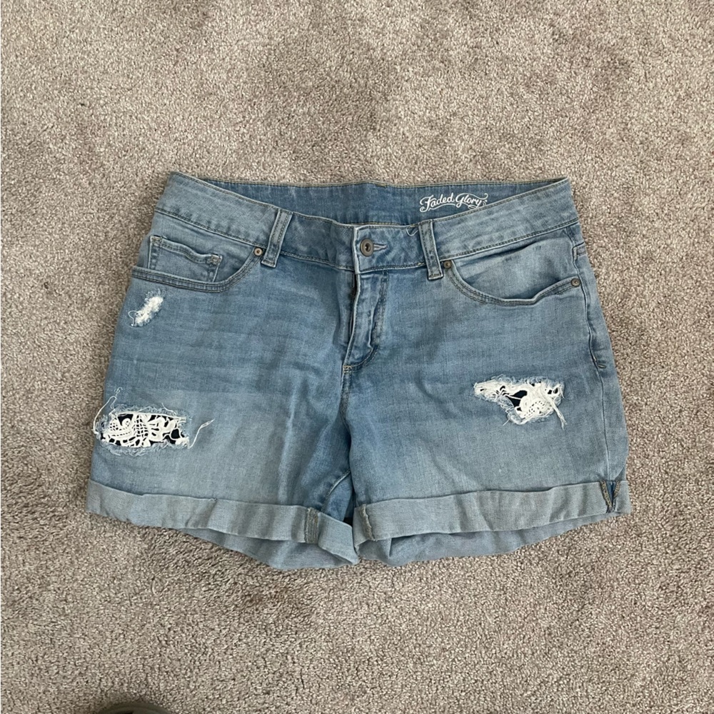 faded glory denim shorts with embroidery detail